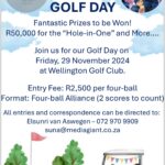 Sluit op 29 November te Wellington golf club aan vir die Blouvlei Akademie Golfdag en kom wen 'n lekker prys of twee. Alle inskrywings en korrespondensie kan gerig word aan Elsunri van Aswegen by 072 920 9909 of suna@mediagiant.co.za. 