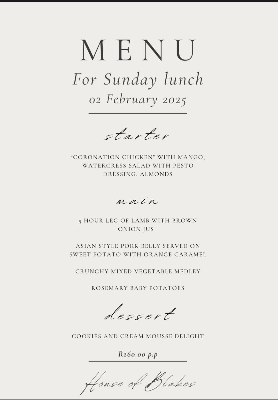 On Sunday the 2nd of February, Blake Family Wines will have the popular Sunday lunch again! To make sure you do not miss it, make a reservation as reservations are essential. To make a reservation, contact the cellar on 022 451 2701 or WhatsApp 082 331 2463. It will be R260 a head which will include the delicious food with a glass of wine. We will still do the mouth watering pizzas on the day for those that fancy a pizza. Book now to avoid disappointments!