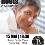 Mathys Roets live by Blake Family Wines die 15de Mei! Maak gereed vir ’n aand vol nostalgie, stories en musiek wat jou siel sal raak – alles vir net R150 (hierby ingesluit is ‘n glas van ons heerlike wyn)! Kosbestellings begin 18:00, vertoning skop af om 18:30. ’n Kombinasie van smaak, styl en sang wag op jou – met heerlike kos, uitmuntende wyn en die tipe samesyn wat jy lank gaan onthou. Bespreek nou: 022 451 2701 WhatsApp: 081 271 3033 Jy wil hierdie een nie mis nie!
