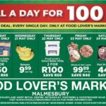 Food Lover’s Market Malmesbury bring vir jou ‘n splinternuwe aanbieding – elke dag, vir eenhonderd dae!  Vandag se aanbod? Hele & Halwe Lam teen net 99.99 per kilo! Jy spaar R40 per kilo!  Maar wag, ons gooi nóg in! Luister weeksdae tussen 10:00 en 11:00 na Musiek Brouery, en jy kan elke dag ‘n R100 geskenkbewys wen!  100 dae. 100 aanbiedinge. 100-Rand wenners – net by Food Lover’s Market Malmesbury!