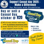 Jo-Dolphin Swartland APD - Casual Day 2025 - Beyond The Label. Support persons with disabilties by joining the movement and wearing your Casual Day Sticker with pride! Buy a sticker for only R20 at Jo-Dolphin Swartland APD, directly supporting our centre and making a difference right here in our community! Order now: heidimyburgh64@gmail.com/022 487 1156/072 749 3521. Small Sticker - Big Impact. Be part of something bigger. Order your stickers today and go Beyond The Label with us!