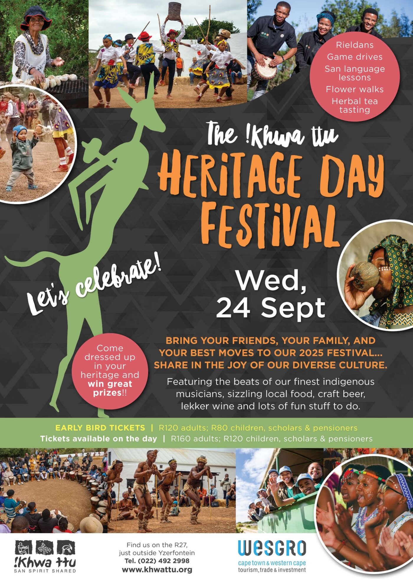 Join us at !Khwa ttu for our Annual Heritage Festival on Wednesday, 24 September at !Khwa ttu San Culture and Education Centre. Celebrate Heritage Day the !Khwa ttu way — with culture, connection, and community (or sizzling beats & eats, whichever works for you!) Enjoy a family day filled with culture, traditional dancing, craft demonstrations, kids' activities, indigenous food experiences, and guided Heritage Centre tours that honour the First People of southern Africa. Come dressed in your traditional attire and experience the spirit of Heritage Day in a truly meaningful way. Celebrate the past. Empower the present. Build the future. Make your booking now! https://secure.activitybridge.com/book?activityid=17499