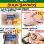 Kom maak ’n draai by Swartland Poultry Factory Shop en Henk's Vleismark in Bokomoweg 30 vir ons “Bulk Savings”!  27 Oktober tot 1 November spaar jy groot — solank voorraad hou!  Bestel op WhatsApp by 084 552 2225, of bel 022 482 1511 of 022 482 3948.  Kekkel en Kraai — van die plaas na die tafel!  Besoek ook die Perronfm Avontuurkalender vir meer.