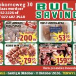 Kom maak ’n draai by Kekkel en Kraai Malmesbury in Bokomoweg 30 vir ons “Bulk Savings”!  Van 6 tot 11 Oktober spaar jy groot — solank voorraad hou!  Bestel op WhatsApp by 084 552 2225, of bel 022 482 1511 of 022 482 3948.  Kekkel en Kraai — van die plaas na die tafel!  Besoek ook die Perronfm Avontuurkalender vir meer.