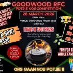 Join the Goodwood RFC Potjiekos Competition at the Goodwood Rugby Club Cash Bar on Saturday March 28 2026, for a day of Flavour, Fire, and Fun! Teams of five can compete for cash prizes—R5000 for first place, R2000 for second, and R1000 for third—plus spot prizes. Gates open at 6 AM, and the entry fee is R350 per team. Bring your own cooking gear and ingredients. Embrace a team theme and all cooking must happen on-site. Contact Joanne at +27 60 849 5702 for entry forms. Don’t miss out on the fun!