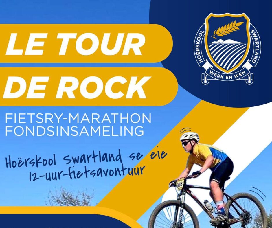 Die Le Tour de Rock 2026 beloof om 'n opwindende gebeurtenis vir alle bergfiets-entoesiaste te wees. Hierdie 12-uur bergfietsry enduro vind op 21 Maart 2026 plaas by die Hoërskool Swartland se sportgronde. Dit is 'n uitstekende geleentheid om jou uithouvermoë en vaardighede te toets terwyl jy die skilderagtige roetes van die Swartland-streek geniet. Vir enige navrae of om meer uit te vind oor die geleentheid, kan jy gerus vir Marené Kemp kontak by bemarker@swartlandhs.co.za. Maak seker jy merk die datum in jou kalender en wees gereed vir 'n onvergeetlike dag van fietsry en pret!