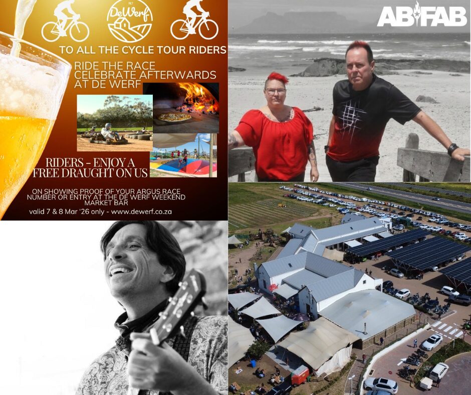 Get ready for an unforgettable weekend packed with great vibes, delicious food, and amazing local talent at De Werf Farmstall! Join us on Saturday, 7 March for the AB Fab Duo, bringing high-energy hits and crowd favorites that will have everyone singing along. Then, unwind on Sunday, 8 March with the smooth sounds and laid-back tunes of Warren, the perfect way to relax and end your weekend. For those participating in this weekend’s Cycle Tour, we wish you good luck and safe riding! Show your race number or entry at the market on Saturday or Sunday and enjoy a FREE draught on us. Tag your music crew and make a weekend of it! 