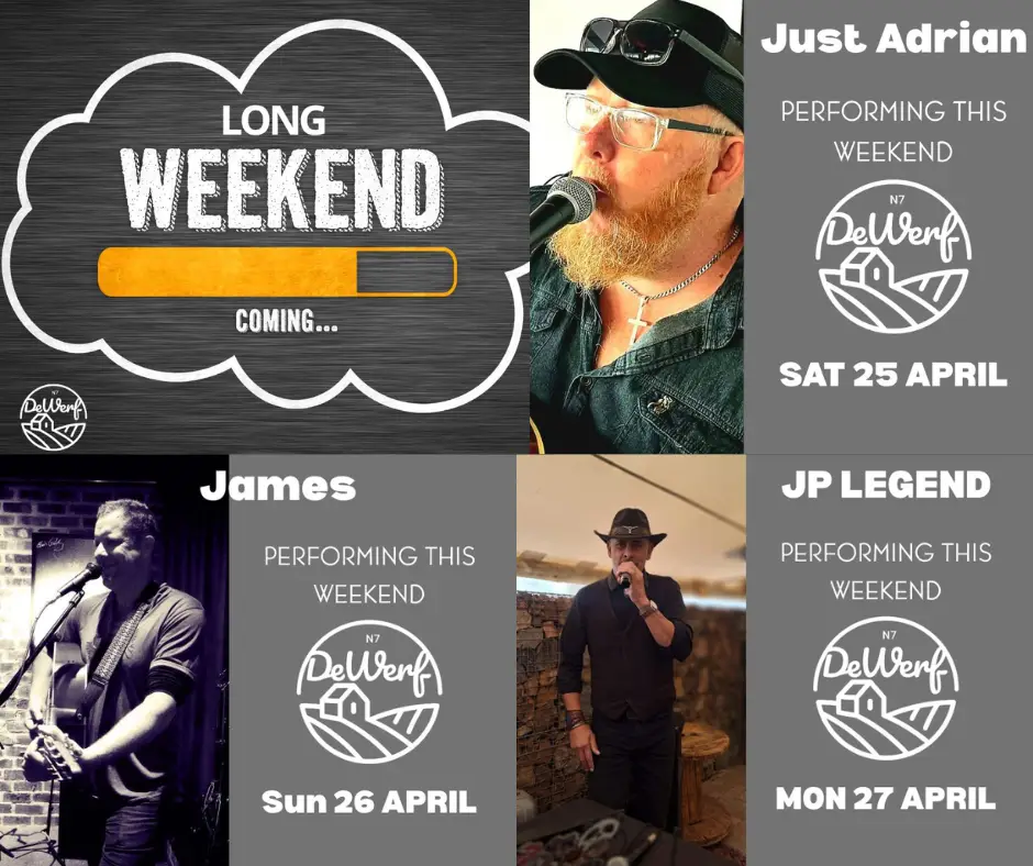 Get ready for an unforgettable weekend at De Werf! As the countdown ticks away, prepare yourself for three nights of spectacular performances: Just Adrian on April 25th, James on April 26th, and finally, wrap up the long weekend on Monday, April 27th, with JP Legend's signature sound that's sure to leave a lasting impression. Gather with friends, enjoy the music, and create lasting memories. Secure your spot and make this weekend remarkable! 