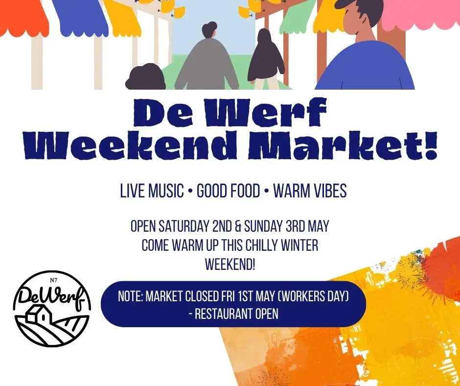 The De Werf Weekend Market is back in full swing, offering a delightful escape from the everyday hustle. Join us on Saturday, 2nd May, and Sunday, 3rd May, from 10:00 AM to 4:00 PM for an unforgettable experience filled with mouthwatering food, invigorating live music by JP Legend and AB FAB DUO, and an atmosphere that promises good vibes all around. Gather your loved ones and head over to De Werf N7 Farmstall for a weekend brimming with joy and community spirit. Let’s make it a memorable event! 💛