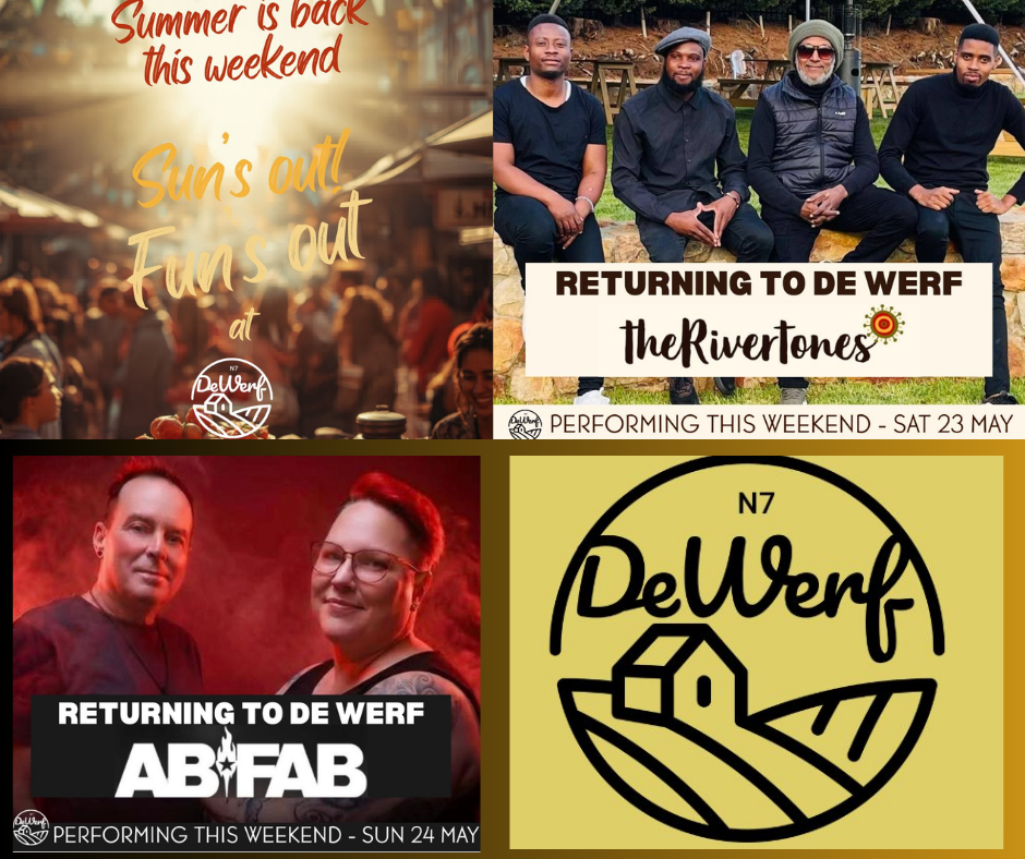 Get ready for an unforgettable weekend at De Werf as The Rivertones make thier much-anticipated return! On Saturday, 23 May, immerse yourself in an afternoon filled with live music, vibrant energy, delicious food, and your favorite drinks. But that's not all - join us again on Sunday, 24 May, for yet another fantastic live performance by the duo AbFab. Whether you're bringing friends, family, or both, settle in for a memorable day of fun and relaxation. We can't wait to see you at De Werf for a double dose of musical delight!