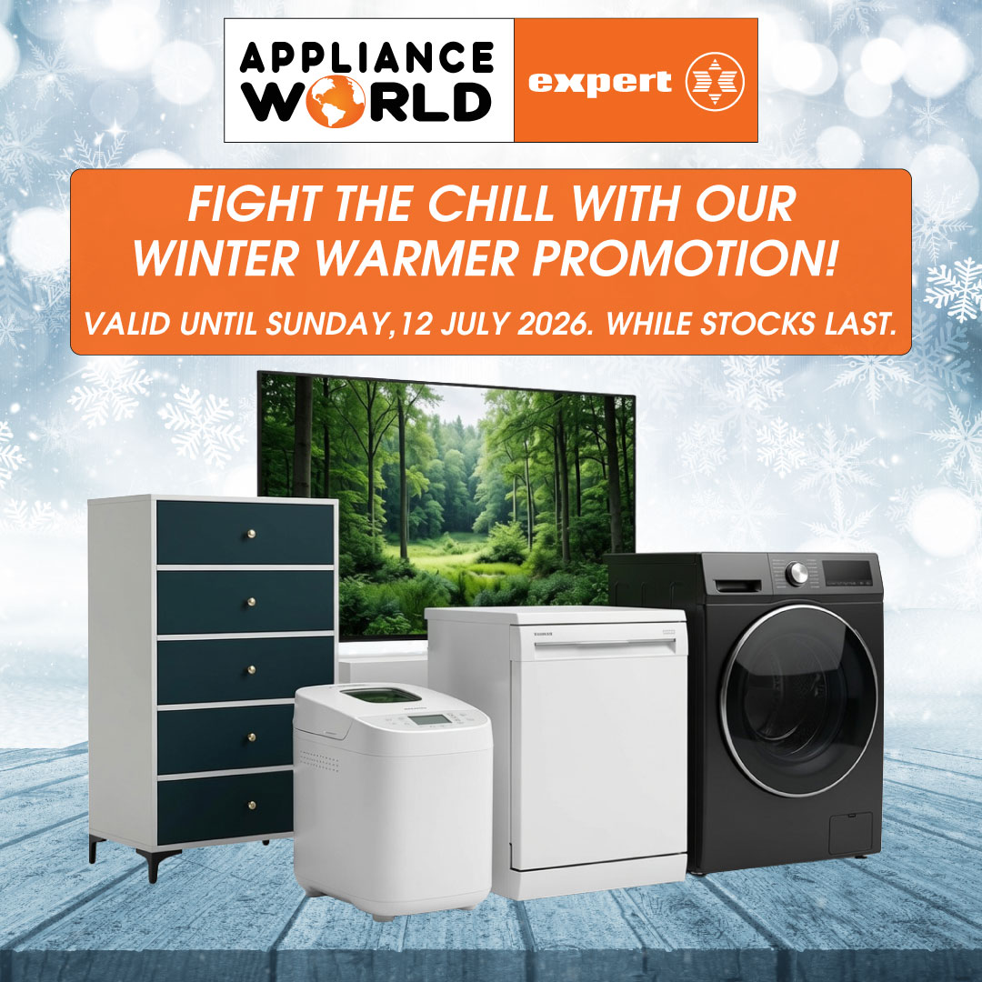 Stay warm this winter with Appliance World! We're heating things up with fantastic Winter Warmer deals. From bread makers for fresh, warm bread and Nutribullets for hearty soups, to cosy beds and TVs for those relaxing nights in – we've got everything you need this winter. Visit your nearest Appliance World between 1 and 12 July 2026 and grab these great offers while stocks last! Visit our Perronfm Adventure calendar for more.