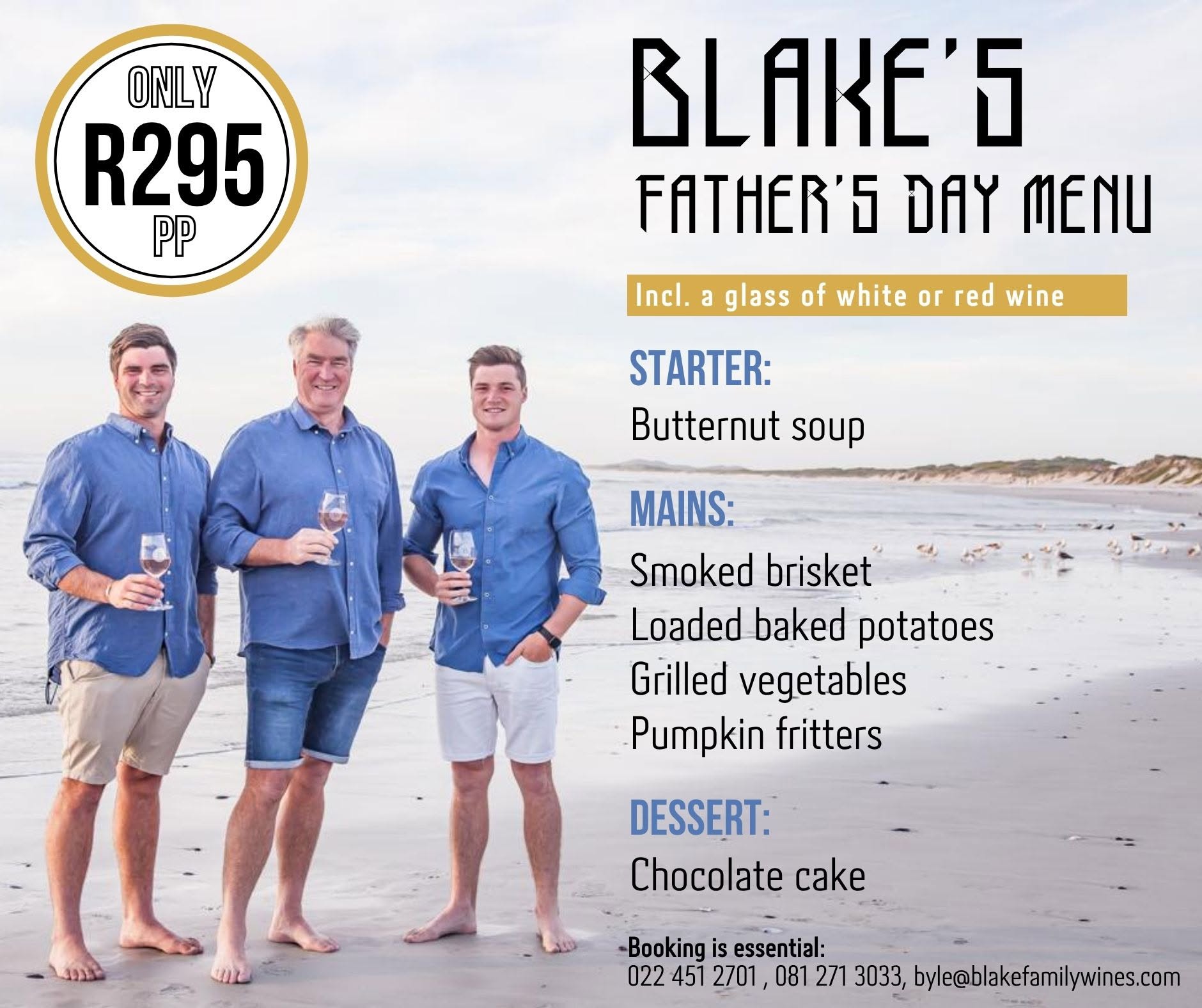 This Father’s Day (21 June), leave the cooking to us and treat Dad to a proper West Coast feast at Blake Family Wines. For just R295 per person, your meal also includes a glass of red or white wine. Bring the family, settle in, and enjoy a relaxed afternoon together around the table. Seats are limited, and bookings are essential: 022 451 2701, 081 271 3033 or byle@blakefamilywines.com. Book now and celebrate Father's Day with great food, good company, and true West Coast hospitality.