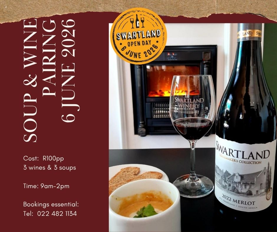 Saturday, 06 June 2026, is almost here, and if you've been thinking about joining us for the popular #SwartlandOpenDay, now is the time to book. For just R100 per person, you'll enjoy a winter pairing of 3 hearty soups and 3 Swartland wines in the warm and welcoming atmosphere of our tasting room. Please note: Seats are limited and bookings are filling up quickly. Booking is essential (tastingroom@swwines.co.za | 022 482 1134). Don't wait until the last minute and risk missing out. Gather your friends and join us for a cosy winter's day filled with great wine, delicious food, and true Swartland hospitality. Book now to secure your seat.
