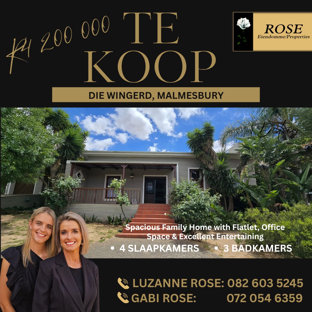Exclusive Mandate to Rose Properties: Spacious 4 - bedroom family home in a quiet, secure area, featuring 3 bathrooms, office, flatlet, double garage, pool, indoor and outdoor braais, and superb entertaining spaces. A solid home offering space, comfort and flexibility. Contact Rose Properties today to arrange your viewing. Visit the Perronfm Adventure Calendar for more or google Rose Properties today. 