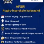 🏉 AFGRI Rugby-Interskole Kuieraand! Bou saam gees vir Interskole op Vrydag 7 Augustus in Hoërskool Swartland se skoolsaal. Geniet 'n aand van lekker kuier, dans, 'n sportvasvra en uitstekende geselskap. Bespreek jou plek deur 'n e-pos te stuur na martindyson@swartlandhs.co.za. Vir nog besonderhede, besoek die Avontuurkalender by perronfm.co.za.