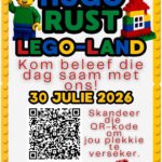 HUGO RUST nooi jou vriendelik uit na 'n opwindende kuiermiddag by LEGOLAND op 30 Julie! Maak seker om dié datum in jou dagboek te merk. Dit gaan 'n wonderlike dag vol pret en avontuur wees, ideaal vir die kleintjies en hul vriende. Skandeer die kode om jou plek te verseker en bring gerus jou 3-jarige, 4-jarige en al jou vriende s'n ook saam. Dit is 'n geleentheid wat niemand wil misloop nie, so maak gereed vir 'n onvergeetlike ervaring saam met die hele span!