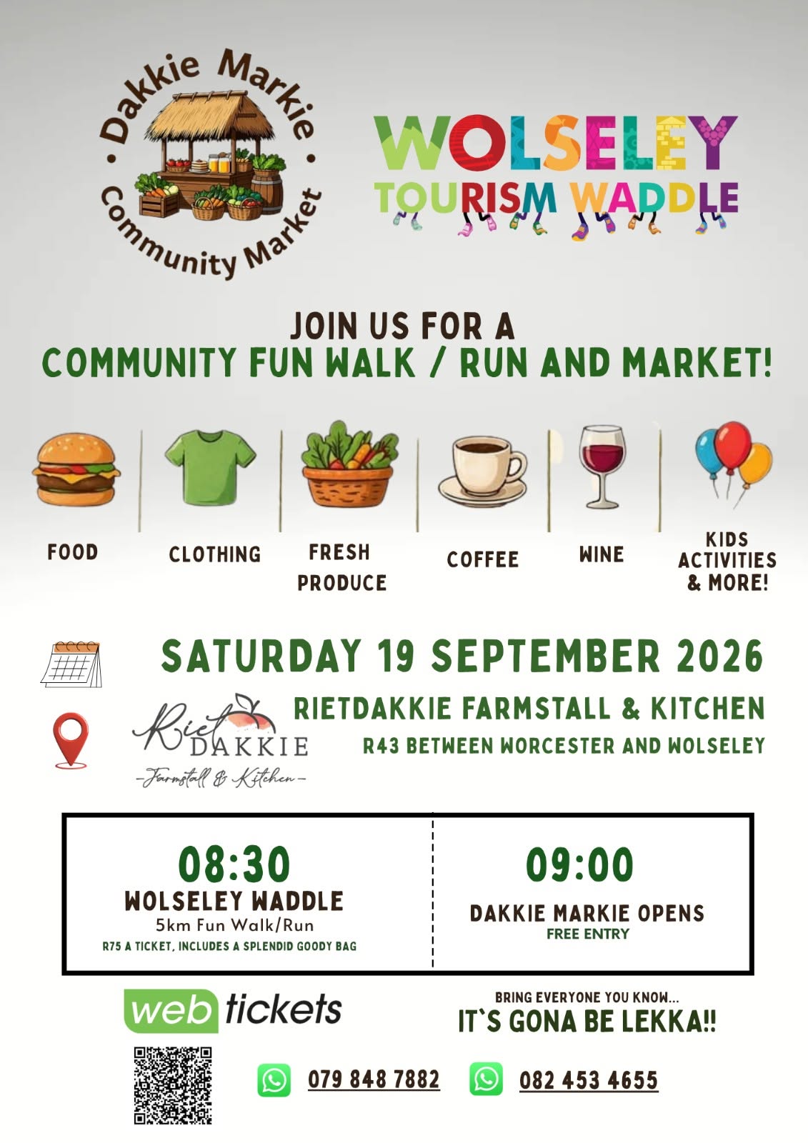 Get ready to waddle, shop, and soak up local flavor. Join us for a morning of fun, fitness, and community spirit on the 19th of September at the Wolseley Tourism Waddle 2026. Start your day with a scenic 5 km or 10 km stroll through the Witzenberg Valley countryside—every paid entry includes a goody bag and water, plus 10 km finishers get a special tubular headband! (Leashed pets are welcome on the walk!). Gather the family and come celebrate the beauty of our valley!
