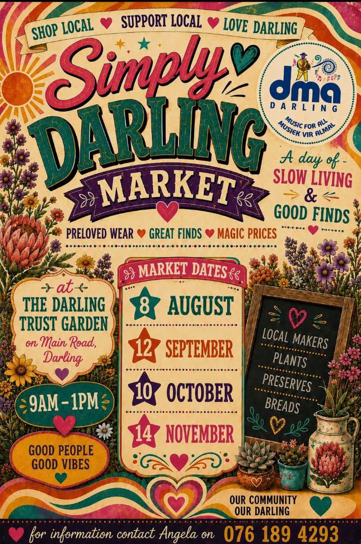 Join us on Saturday 8 August from 9am–1pm for the Simply Darling Market! Expect local artisans, delicious homemade treats and unique crafts - all at The Darling Trust Garden.. Come support local and enjoy a relaxed day out with family and friends. See you there!