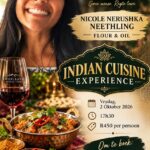 Hierdie is ’n EERSTE vir Swartland Wynkelder... en jy is genooi!   Ons is baie opgewonde om Nicole Nerushka Neethling van Flour & Oil te verwelkom, wat die geure, aromas en besonderse karakter van Indiese kookkuns na ons tafel bring.  Dink aan geurige speserye, ryk smake, heerlike disse en natuurlik Swartland-wyn om die ervaring perfek af te rond. Hierdie is beslis nie sommer net nóg ’n Vrydagaand nie.    Vrydag, 2 Oktober 2026  17:30  R450 per persoon  Plek is beperk, so moenie te lank wag om jou plek te bespreek nie.  Besprekings: Maritza | 022 482 1134 | tastingroom@swwines.co.za  Kom honger… ons sorg vir die res!  