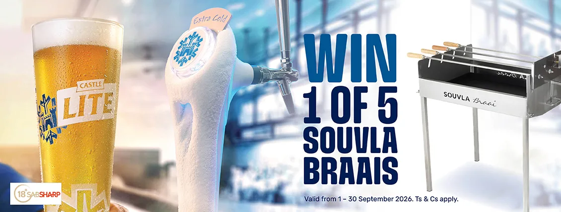 Celebrate braai season with Sabino Canyon Spur. Purchase a 500ml Castle Lite Draught for your chance to WIN 1 of 5 Souvla Braais.(ALCOHOL NOT FOR SALE TO PERSONS UNDER THE AGE OF 18). Visit your nearest Spur Steak Ranch, order your Castle Lite Draught, and swipe your Spur Family Card or use the Spur Family App to enter. Not a Spur Family Club Member? Signup now.  Ts & Cs apply. Valid until 30 September 2026. 