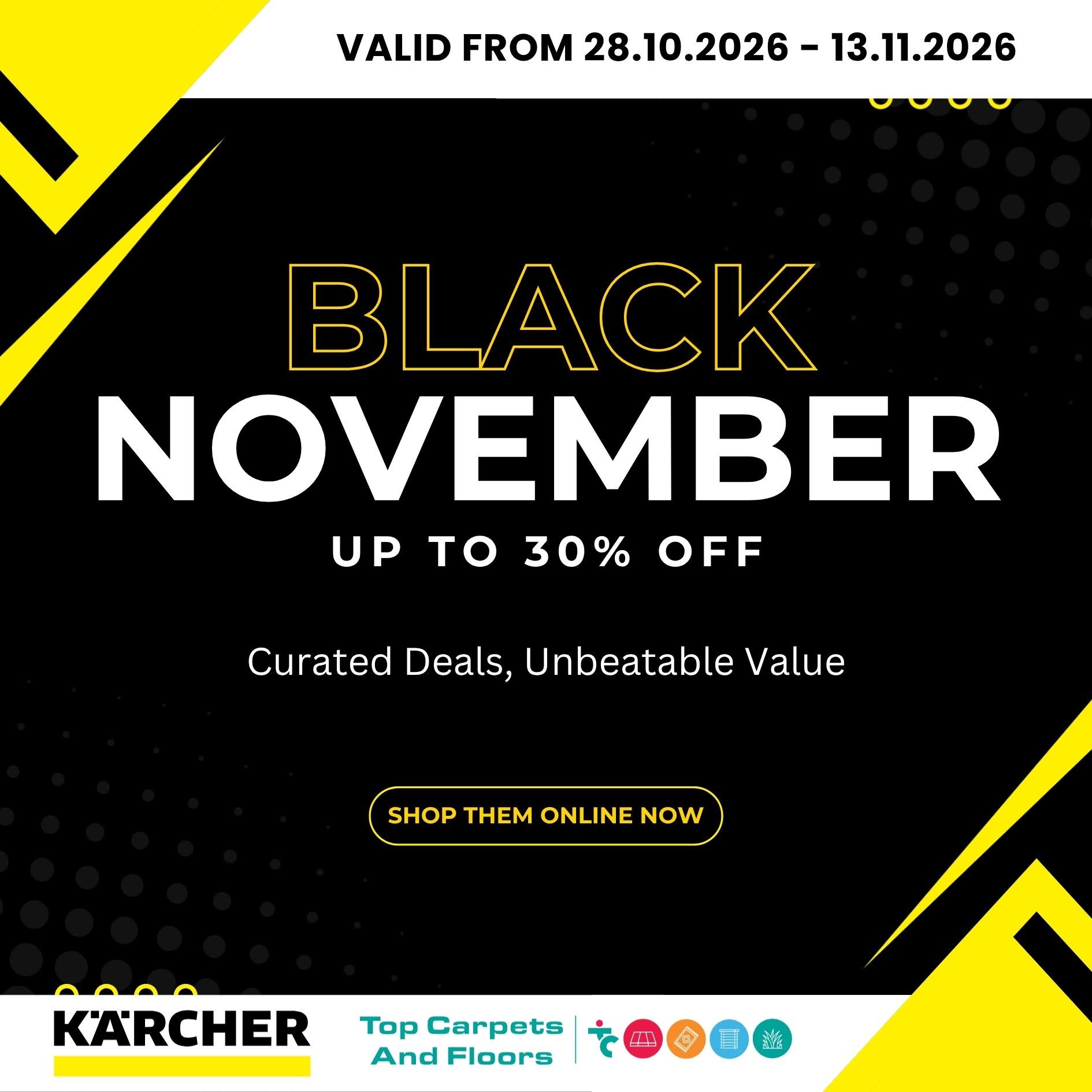 Unbeatable Kärcher Specials at Top Carpets & Floors Malmesbury.  Our Black November Kärcher Specials have officially dropped, valid from 28 Oct – 13 Nov 2026! Whether you’re looking to keep your floors effortlessly spotless for holiday hosting or hunting for the perfect Christmas gift  that family and friends will actually use, Kärcher has you covered!  Shop now on our website before stock runs out!  https://topcarpetsandfloors.co.za/.../karcher-cleaning.../